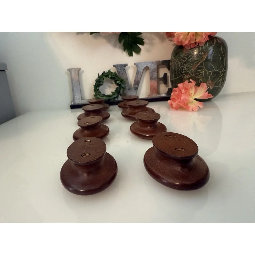 1950s Set 8 Antique Vintage Oval Maple Wood Knobs Vintage Drawer Dresser 2 Sizes